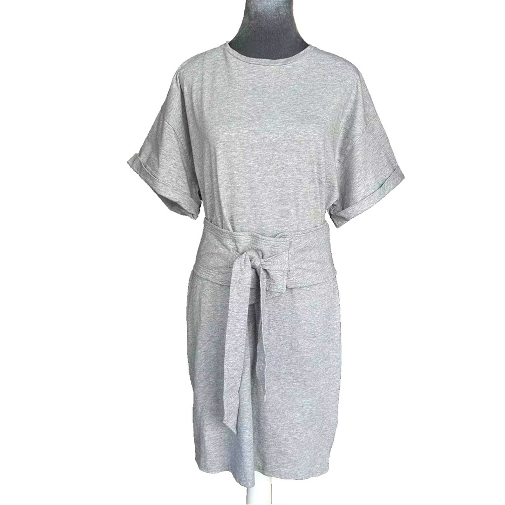 Rebecca Minkoff Marta Crewneck Short Sleeve Belted T-Shirt Dress Size Small Gray
